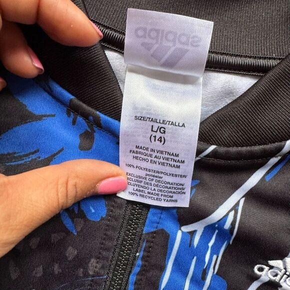 Adidas Girl’s Size 14 L Black Floral Print Track Zip Up Jacket Track Jacket - Picture 5 of 10